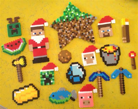 Minecraft Ornaments Lava Bucket Steve Santa Torch Watermelon Perler