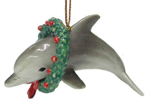 Northern Rose Porcelain Christmas Tree Decoration Dolphin With Wreath R272