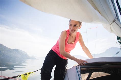 Woman On Sailing Boat By Stocksy Contributor Michela Ravasio Stocksy