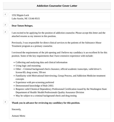 Addiction Counselor Cover Letter Velvet Jobs