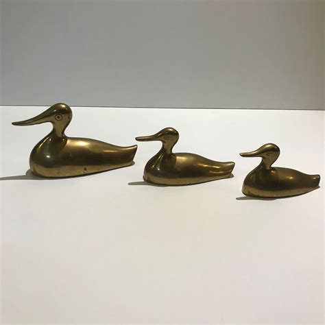 Vintage Mid Century Set Of Three Brass Ducks Small Brass Ducks Set