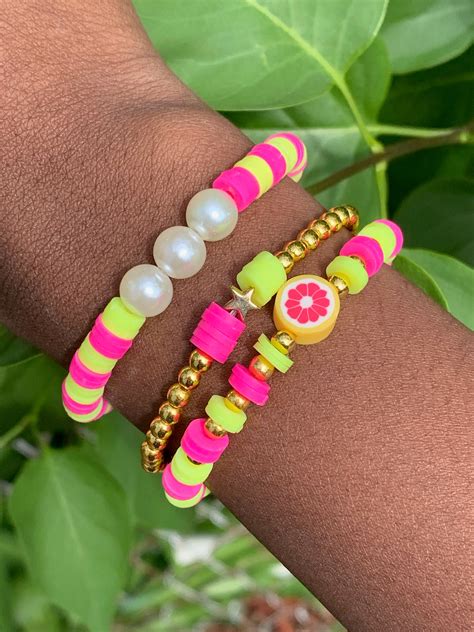 Summer Fruity Set Preppy Clay Beaded Polymer Clay Bracelet Etsy