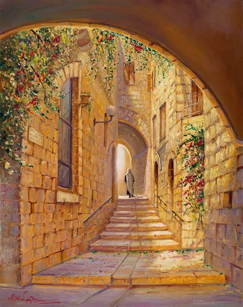 Original Oil Painting Street In The Old City By Alex Levin
