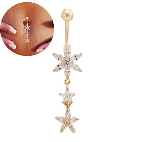 Flower White Cubic Zirconia Gold Color Belly Button Rings Navel