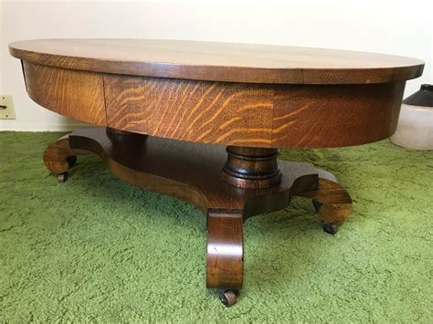 Overall, table is in great condition. Vintage Tiger Oak Oval Coffee Table With Long Drawer And ...