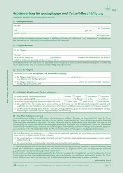 Gegebenenfalls sind anpassungen und ergänzungen zu empfehlen.) zwischen herrn/frau _____, anschrift: Arbeitsvertrag für geringfügig Beschäftigte / Minijob und ...