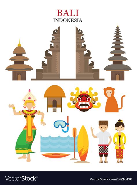 Bali Indonesia Landmarks And Culture Object Set Vector Image
