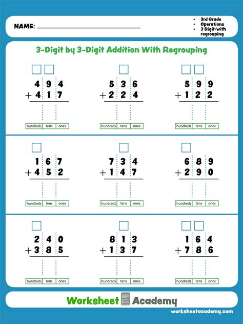 3 Digit By 3 Digit Addition With Regrouping Third Grade Math