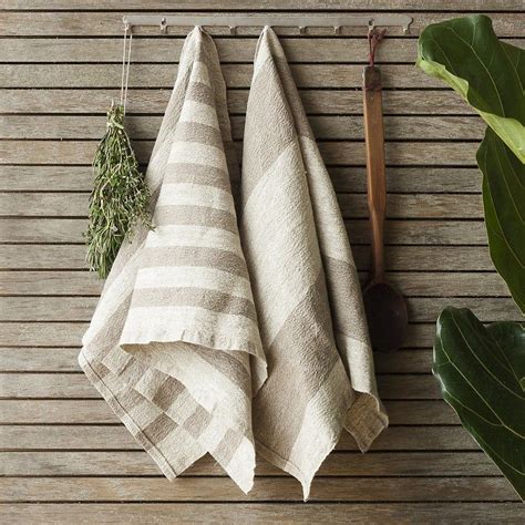 Striped Linen Tea Towels Set Set Of 2 Linen Dish Towels Etsy Linen