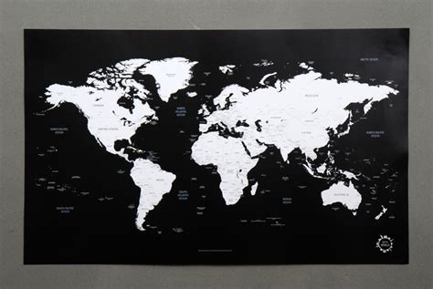 Bg Black And White World Map Unique Design Poster
