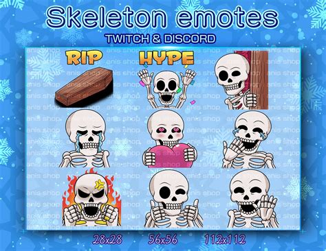 Skeleton Emotes Skeleton Chibi Emotes Discord Emotes Twitch Etsy