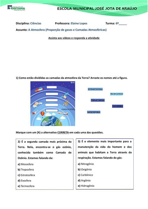 Atividades Camadas Da Atmosfera