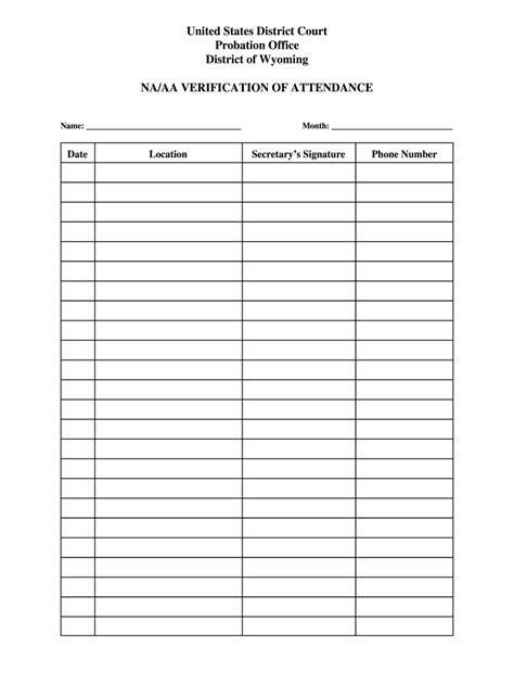 Wy Naaa Verification Of Attendance Fill And Sign Printable Template