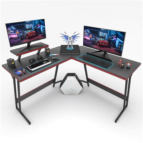 Walnew Gaming Desk L Shaped Carbon Fiber Surface Gaming Corner Desk