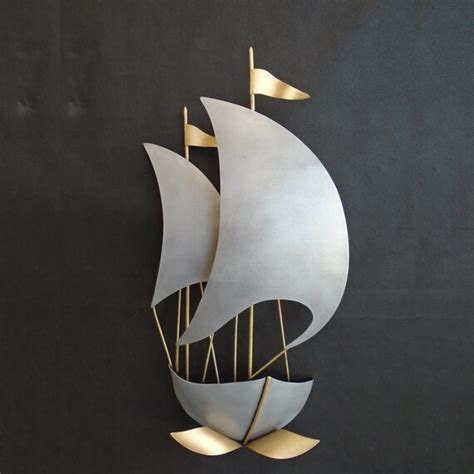 Sailing Ship Wall Art Decor Metal Artwork Silver Or Gold Etsy