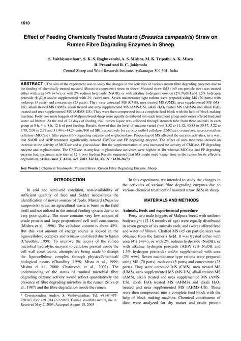 Pdf Effect Of Feeding Chemically Treated Mustard Brassica Campestris