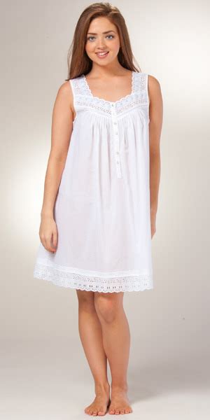 short eileen west nightgown sleeveless white eyelet cotton nightgown
