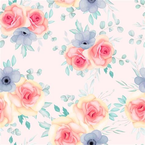 Free Vector Seamless Pattern With Spring Flowers And Leaves