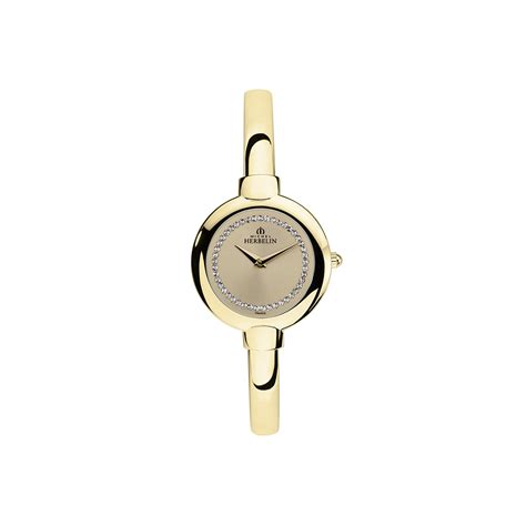 herbelin watches women s michel herbelin gold plate crystal dial bangle salambo watch 17413 bp63