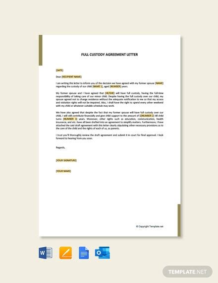 Check spelling or type a new query. FREE Full Custody Agreement Letter Template - Word ...
