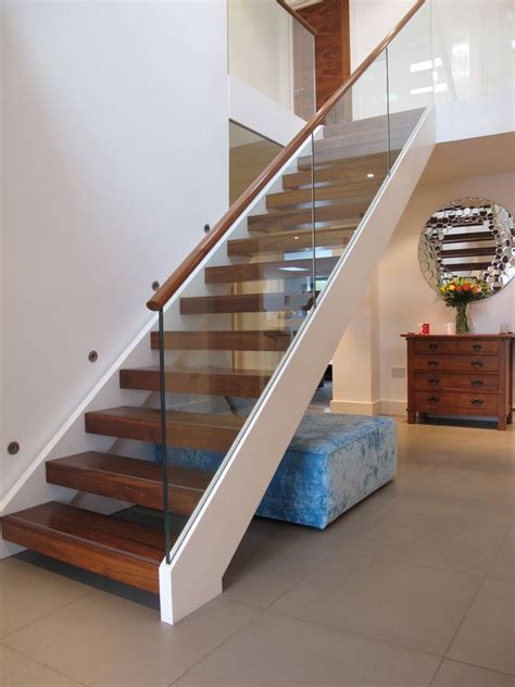 Thick Stair Treads Modern Staircase And Banister Glass Panel Railing