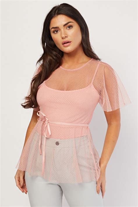 Pink Mesh Overlay Top Just 3
