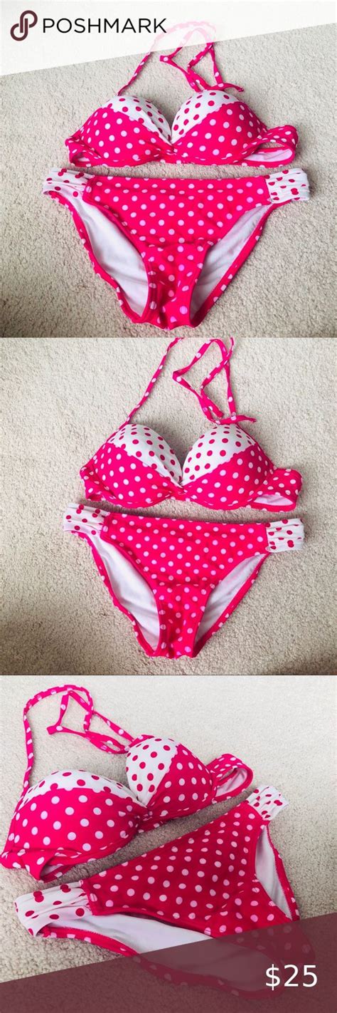 adore me pink polka dot bikini set size small polka dot bikini set from adore me only worn once