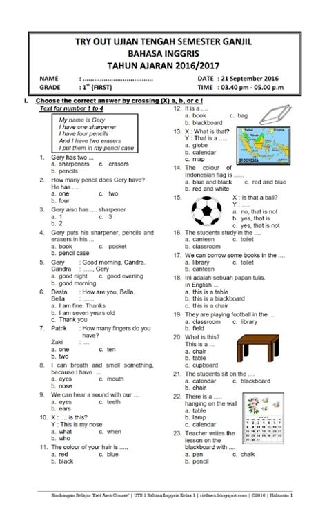 contoh soal ujian tengah semester kelas 1 tema 1 riset