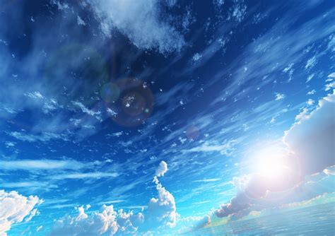 Anime Manga Background Blue Sky Scenery Clouds Sun Light Blue Sky