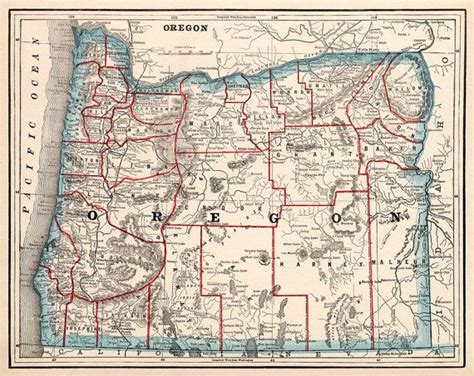 Historical Map Of Oregon 1893 Old Map Restored Vintage Maps Vintage