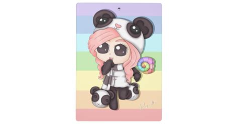 Cute Rainbow Anime Panda Girl Clipboard Zazzle