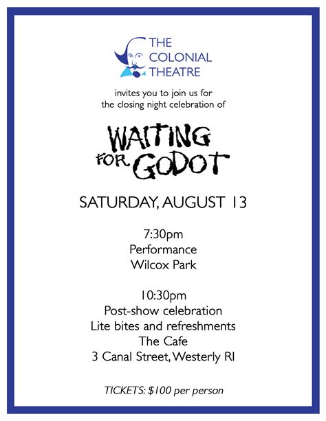Final Night Celebration Waiting For Godot The Colonial Theatre