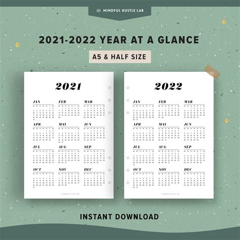Year At A Glance 2021 2022 Printable Yearly Calendar 2021 2022 Gambaran