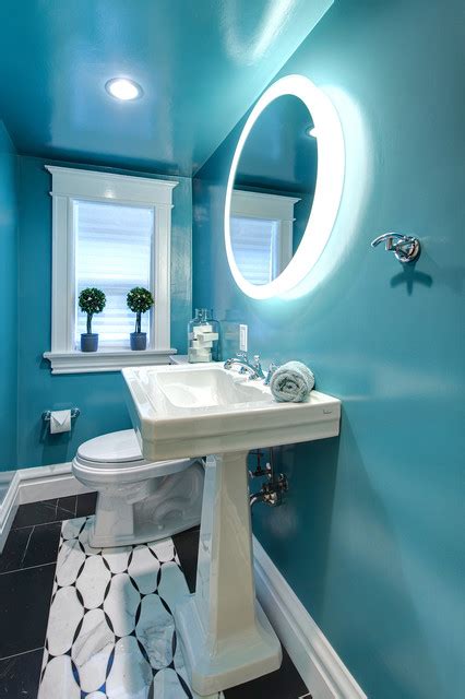 High Gloss Blue Powder Room Contemporary Cloakroom St Louis By