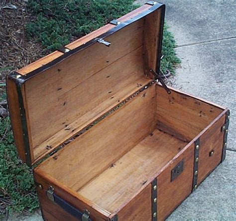 Restored Antique All Wood Civil War Era Jenny Lind Style Flat Top Trunk