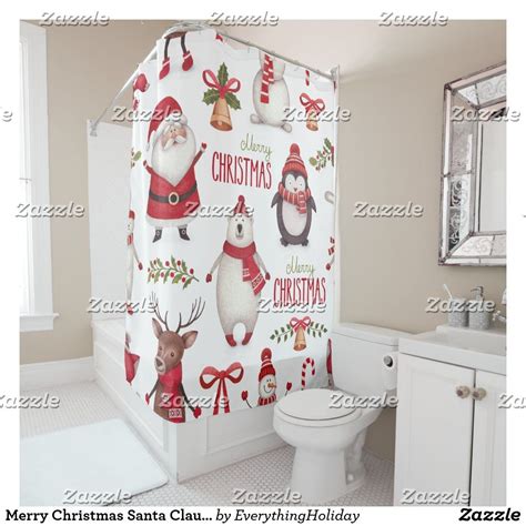 Merry Christmas Santa Claus And Friends Shower Curtain Custom Holiday