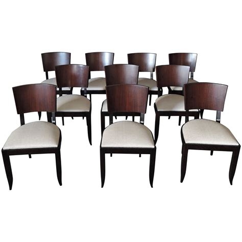 Set Of 10 Fine French Art Deco Mahogany Dining Chairs 8 Side And 2 Arm