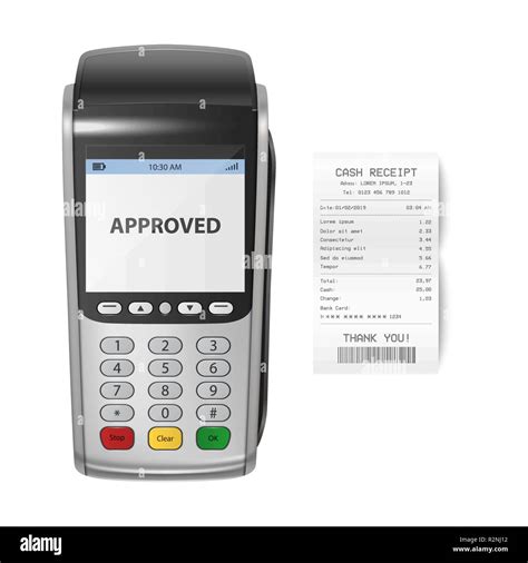 Vector Realistic Silver 3d Payment Machine. POS Terminal with Receipt