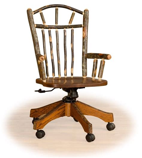 Rustic Hickory On Oak Office Chair On Rollers Desk Chair
