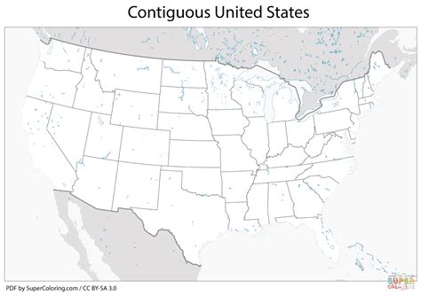 Contiguous United States Map Coloring Page Free Printable Coloring