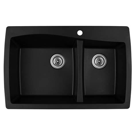 Miseno 43 cast iron double basin kitchen sink for drop in installations with 50/50 split and sound dampening technology. Karran Drop-In Quartz Composite 34 in. 1-Hole 60/40 Double ...