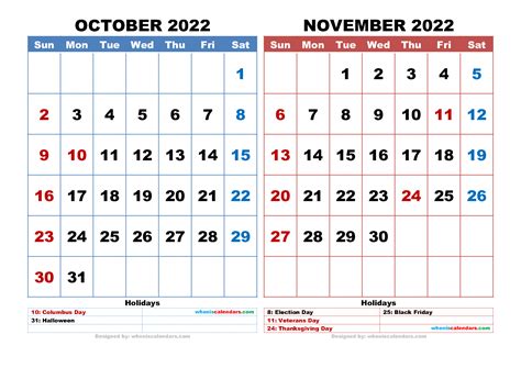 Free October November 2022 Calendar Printable Pdf Riset