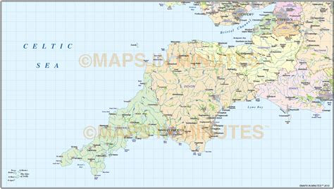 South West England County Map With Regular Relief 1000000 Scale In