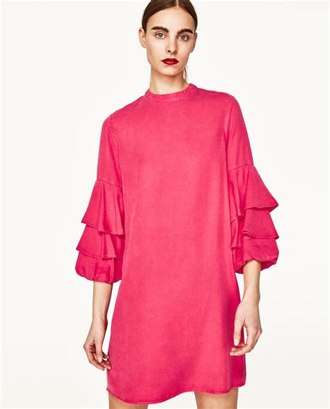 FRILLED SLEEVE DRESS Available In More Colours Zara Pink Dress Dresses Casual Womens