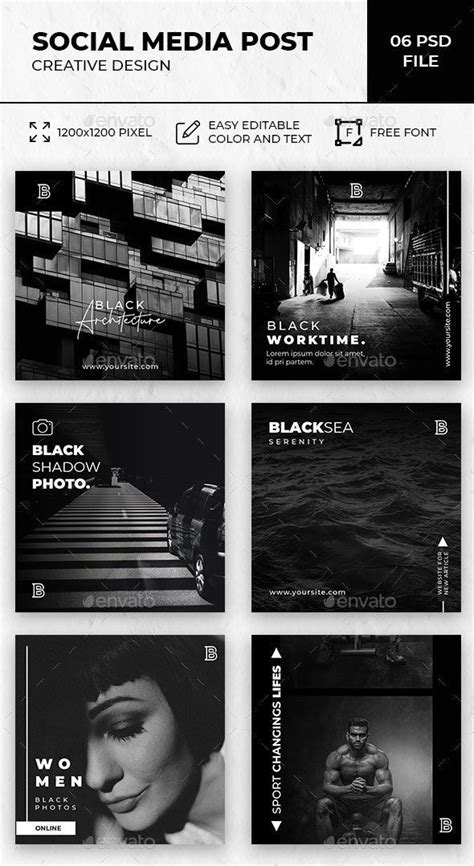 Black And White Social Media Postcard Templates With Photoshopped
