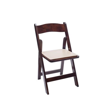 Dark wood folding chair with beige padded event rents offers a broad selection of chairs for your denver party rental needs. Baker Party Rentals - FRUITWOOD FOLDING CHAIR Rentals