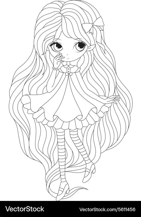 Coloring Book Page Girl Elf Royalty Free Vector Image