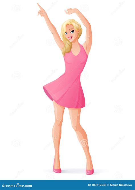 Beautiful Dancing Woman In Pink Dress Isolated Vector Illustration