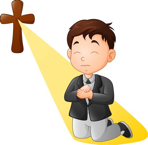 Cartoon Little Boy Kneeling While Praying 12941684 Vector Art At Vecteezy