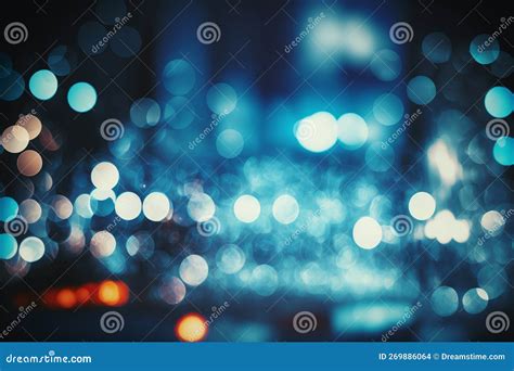 City Blurring Lights Abstract Circular Bokeh On Blue Background Ai
